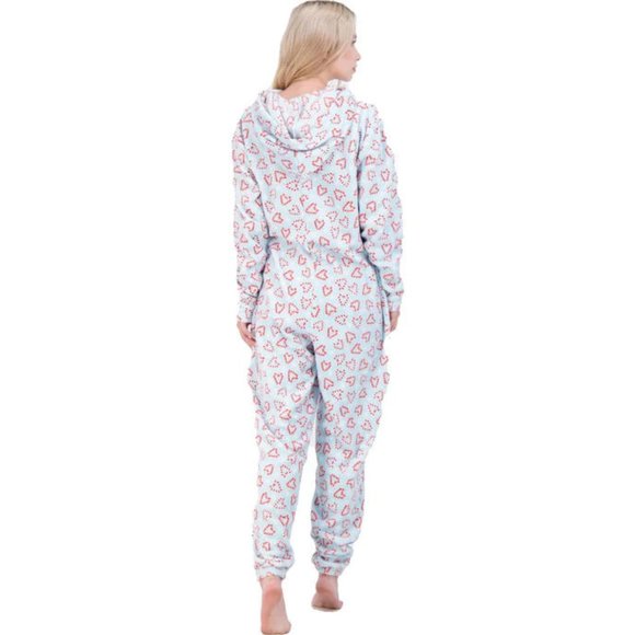NWT NYC Underground Candy Cane  Printed Holiday One-Piece Hooded Pajamas - L/XL - Picture 2 of 4